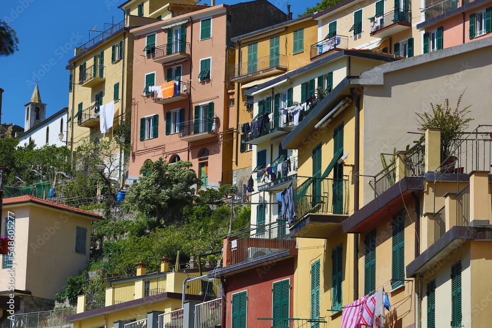 View of houses in the Cinque Terre region of Italy.
