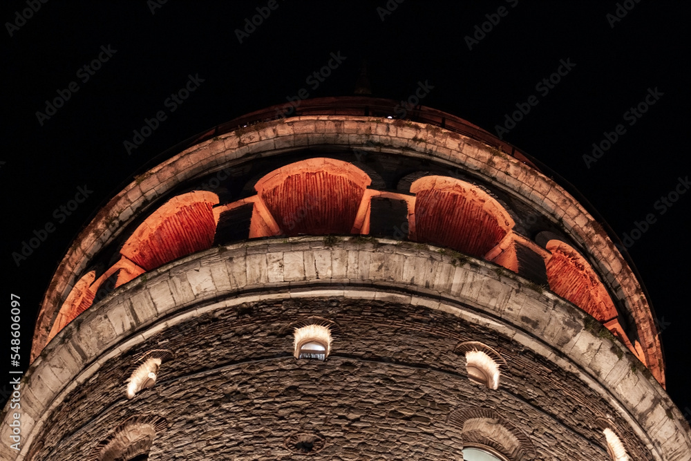 Galata tower View of the Galata tower at night. Tower lights. Istanbul's tourist attractions. Taksim, Istanbul, Turkey