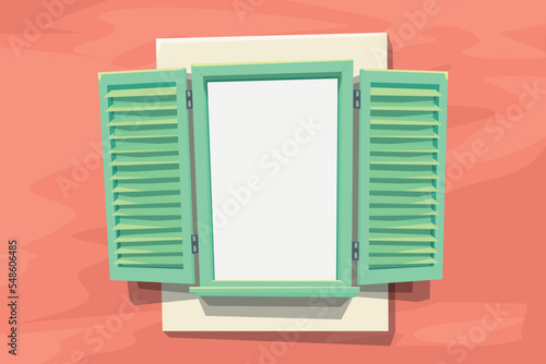 a vintage green color window with shutters