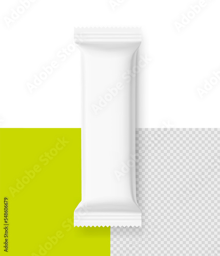 Vertical snack bar packaging mockup. Vector illustration isolated on white background. The   mockup is great for different backgrounds. EPS10.	
