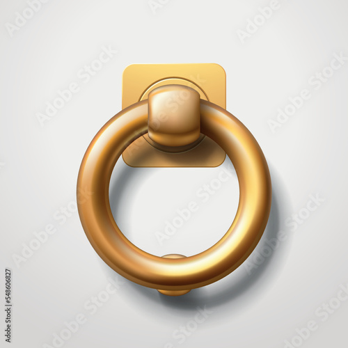 golden color realistic door knocker on white