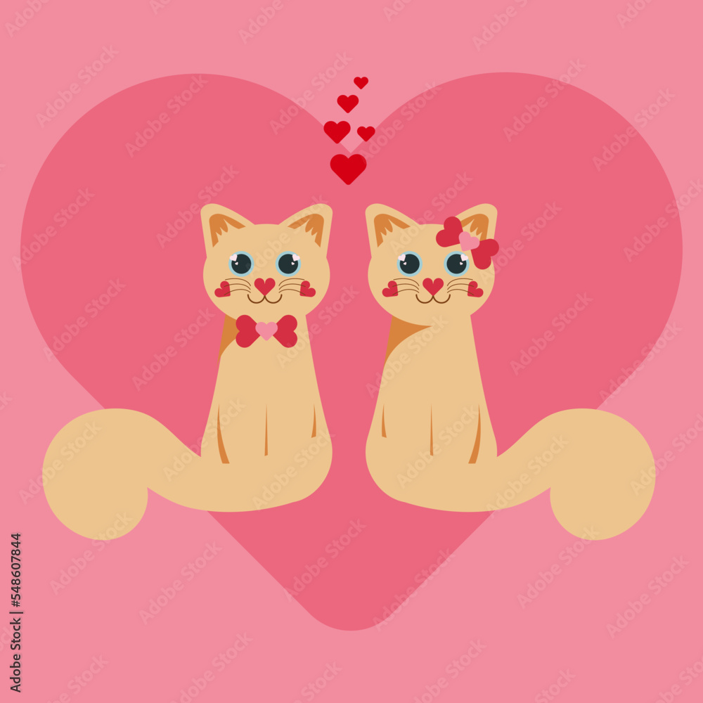 A Couple Of Two Cats In Love On Big Pink Heart Background For A couple of two cats in love on big pink heart background for