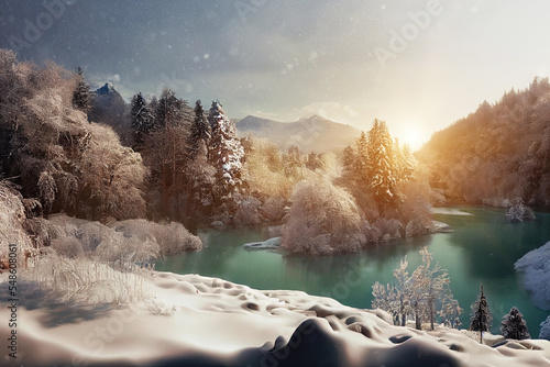 Photography A breathtaking aerial view of Plitvice Lakes in Croatia, Europe, dominated by frozen waterfalls in the winter