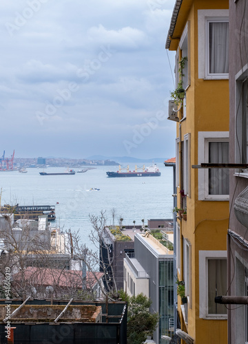 Bosphorus view from among the houses in Istanbul Cihangir.   © M.Nergiz