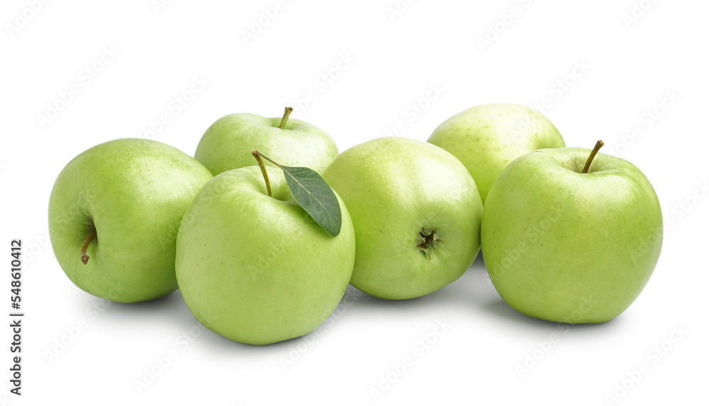 Heap of ripe green apples on white background Heap of ripe green apples on white background
