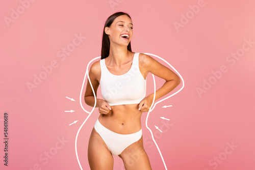 Body Care Concept. Happy Young Woman With Slim Body Posing In Underwear