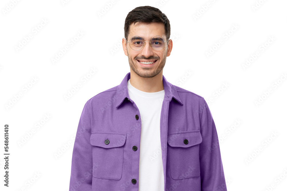 Portrait of young male teacher in round glasses and casual brown shirt looking at camera Portrait of young male teacher in round glasses and casual brown shirt looking at camera