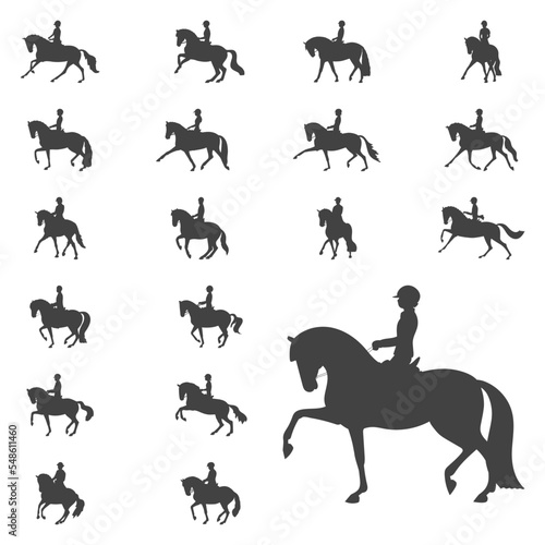 Dressage athletes  a set of vector silhouettes