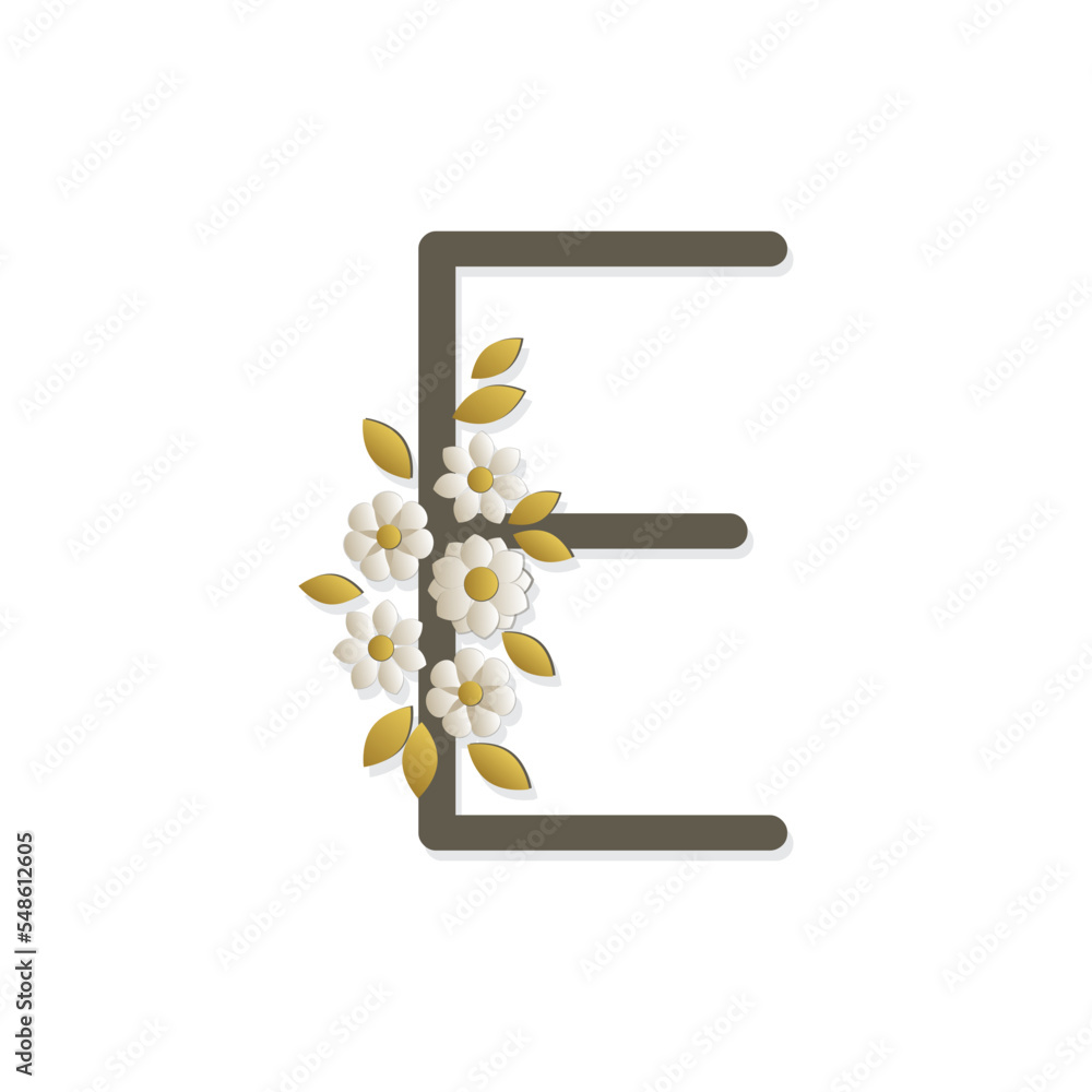 floral monogram, flowers, letter e floral monogram, flowers, letter e
