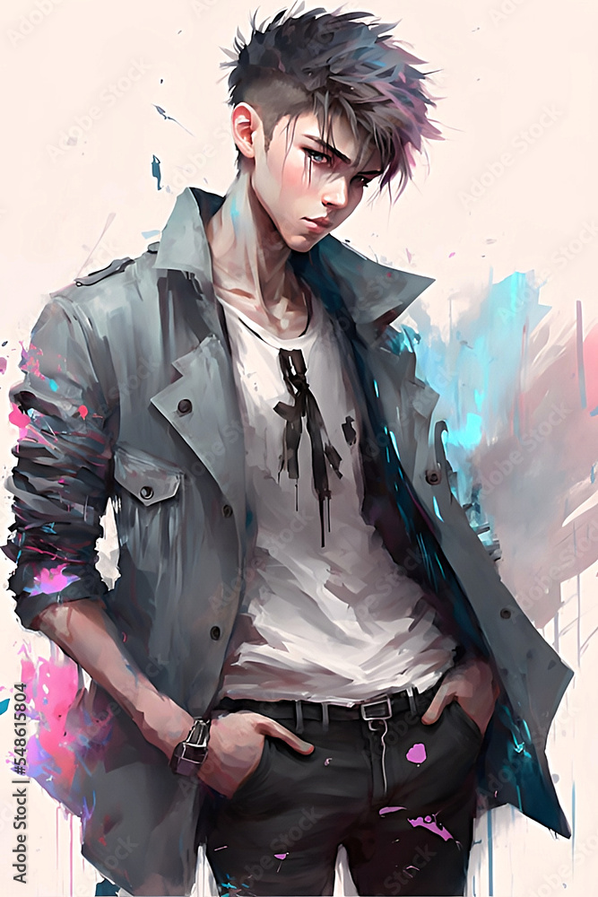 cool pretty anime boy StockIllustration Adobe Stock