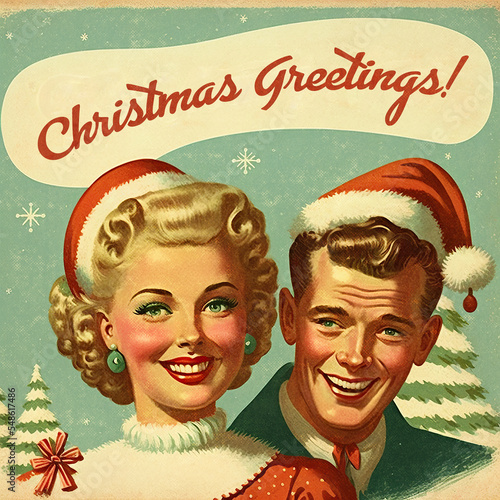1950s vintage style christmas greeting card
