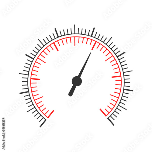 Round measuring scale with two charts anr arrow. 360 degree gauge template of pressure meter, manometer, barometer, speedometer tool interface isolated on white background. Vector graphic illustration