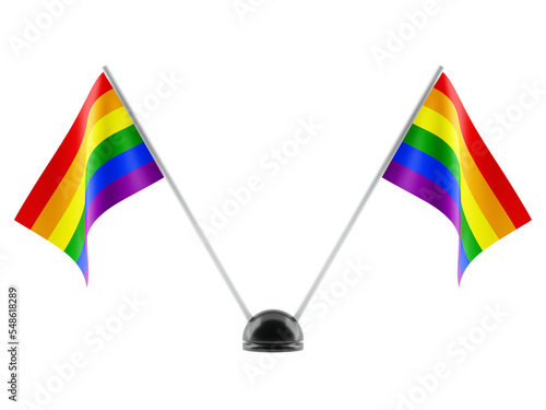 Table stand with two LGBT flags. Isolated on a transparent background. 3d render photo