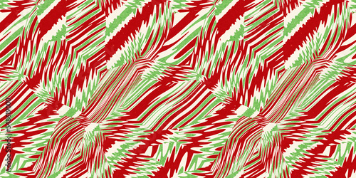 Red and green vintage rough kraft textured seamless squiggly marbled candy stripes Christmas decoration pattern. Classic xmas card background or gift wrap, wrapping paper or, winter holiday backdrop.