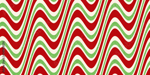 Red and green vintage rough kraft textured seamless retro wavy stripes Christmas decoration pattern. Classic xmas card background or gift wrap, wrapping paper or, winter holiday backdrop.