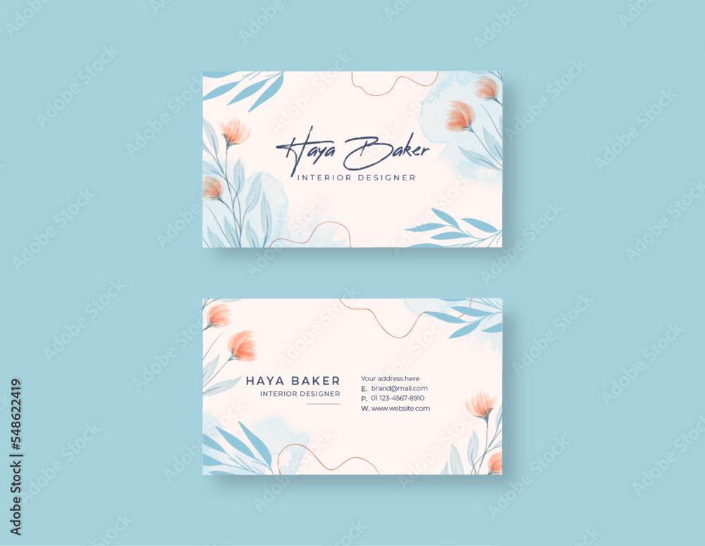 Beautiful watercolor business card template.  modern business card template. trendy business card with a watercolor texture.