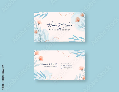 Beautiful watercolor business card template.  modern business card template. trendy business card with a watercolor texture.