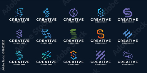 Set of creative letter S with dot concept logo design for digital technology.