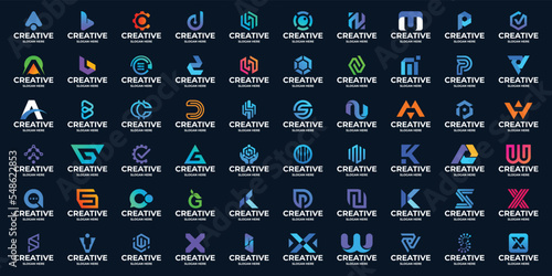 Collection of abstract letter A to Z monogram logo design template.