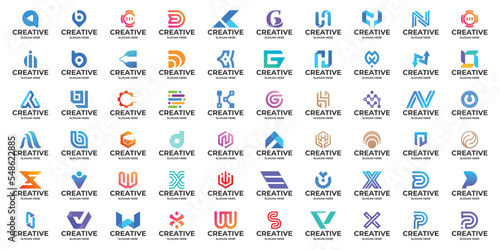 Collection of abstract letter A to Z monogram logo design template.
