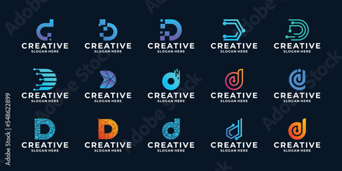 Set of creative letter D digital technology logo design.