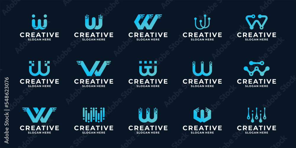 Collection of letter W modern digital logo design.