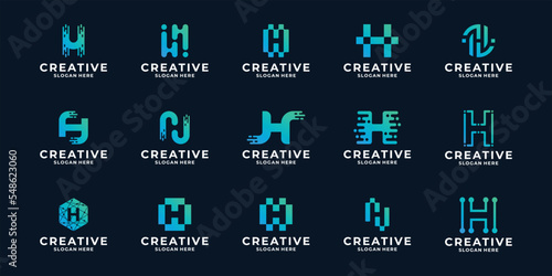 Set of letter H with dot concept logo design.