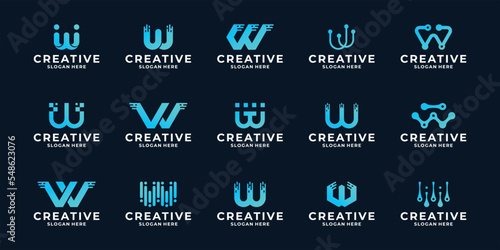 Collection of letter W modern digital logo design.