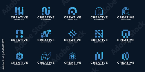Initial letter N modern technology logo design inspiration.
