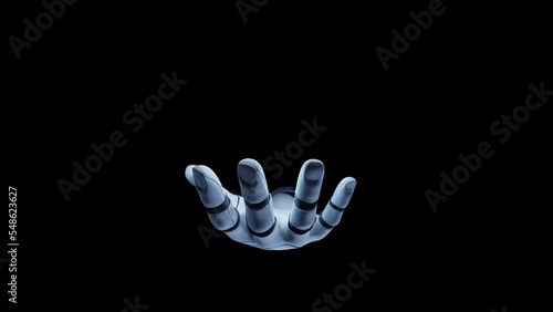 Robot Hand Opening. A Robot opening hand depicting AI for help. Alpha included.
