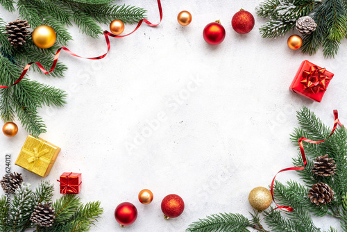 Canvastavla Marry Christmas greeting card frame with fir and decoration