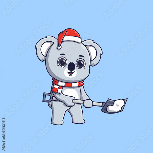 cute koala removing snow with a shovel