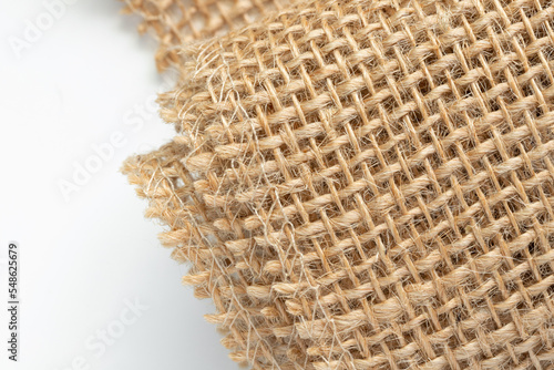 Burlap natural fabric background. Close up texture of sackcloth