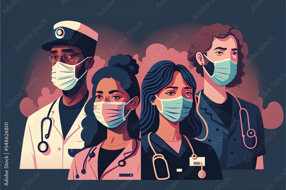 Organic Flat Doctors And Nurses With Medical Masks Stock Illustration ...