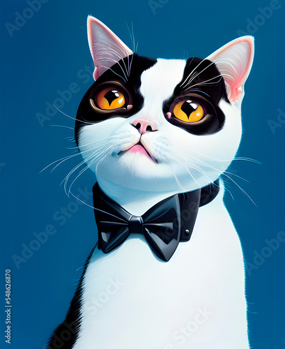 Incredibly bright portrait of a cat in a tuxedot, jacket. super cute fluffy cat, fur cat, in clothes