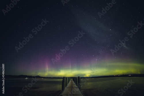 Aurora Australis Southern Lights with Jetty At Night Tasmania 