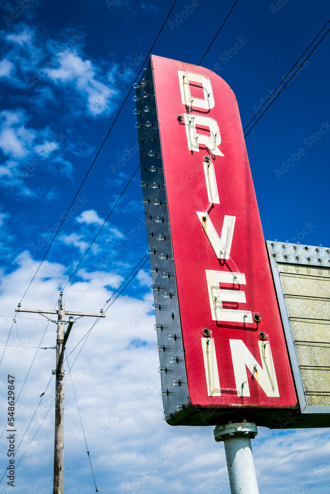 USA, Illinois, Litchfield, Retro drive in movie theater sign USA, Illinois, Litchfield, Retro drive in movie theater sign