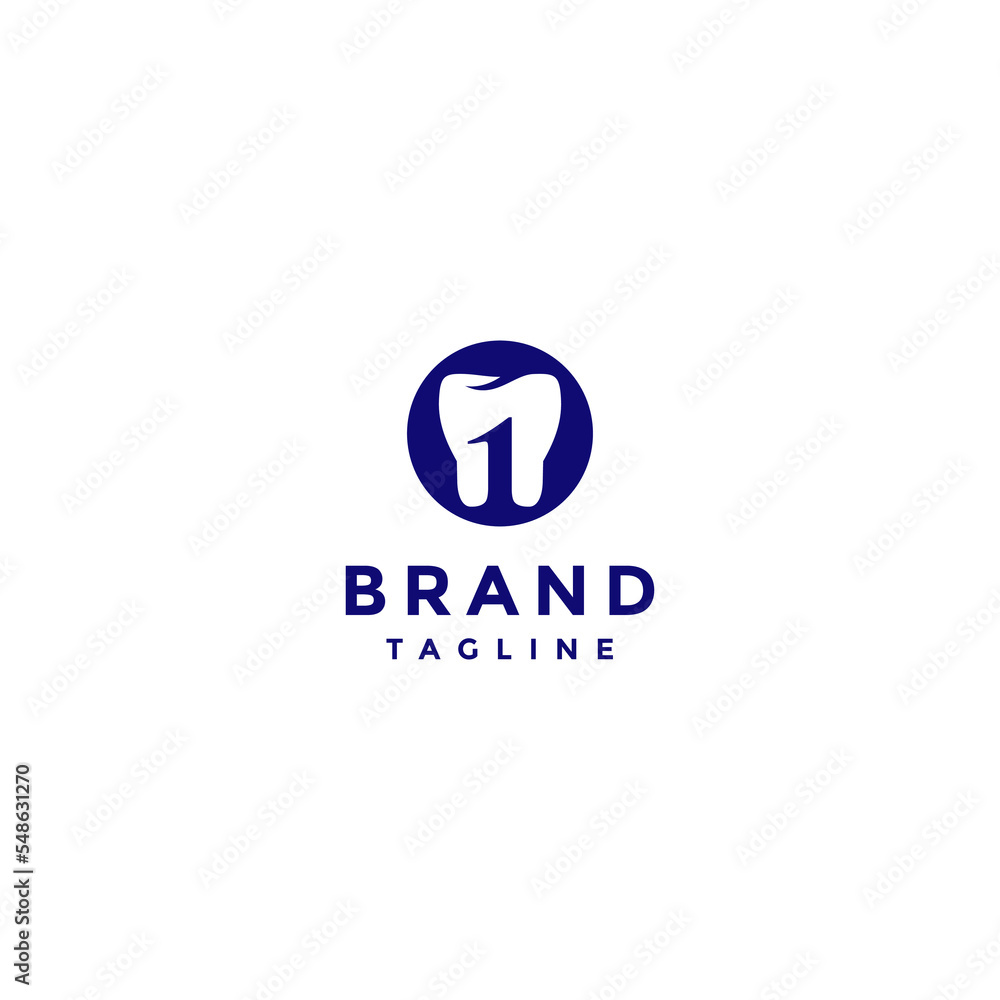 Simple Dentist Logo Design Number One in Teeth Silhouette. Teeth Icon With Number One Silhouette Inside Logo Design.