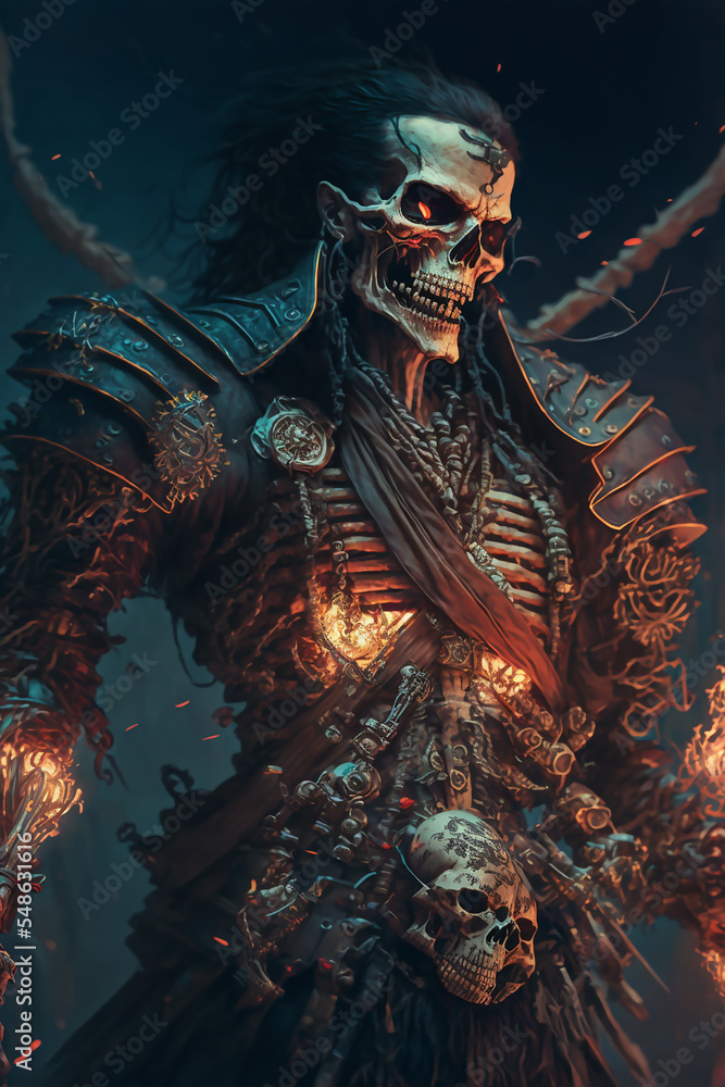 Pirate Skeleton Warrior, Fantasy Skel, Concept Art, Character Art, Skeleton Background, Digital Illustration