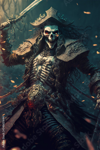 Pirate Skeleton Warrior, Fantasy Skel, Concept Art, Character Art, Skeleton Background, Digital Illustration