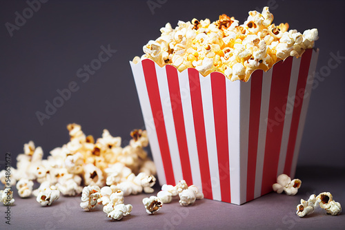 cinema popcorn in a red and white paper box