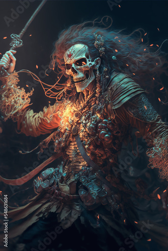 Pirate Skeleton Warrior, Fantasy Skel, Concept Art, Character Art, Skeleton Background, Digital Illustration