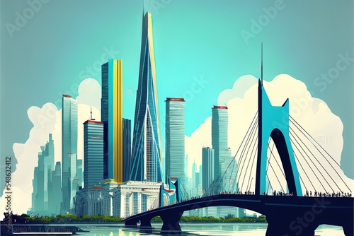 Ho Chi Minh City Vietnam Feb 13 2022 Skyline With Landmark 81 Skyscraper A New Cablestayed Bridge Is Building Connecting Thu Thiem Peninsula And District 1 Across The Saigon River photo