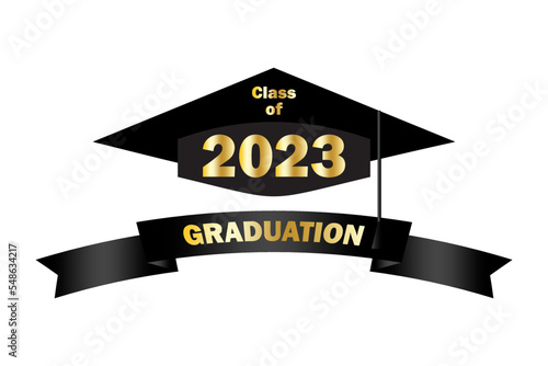 Class off 2023. Education concept. Graduation cap 2023. Vector illustration. stock image. 