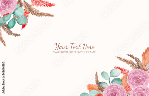 Manual painted of aesthetic rustic floral watercolor as background frame.