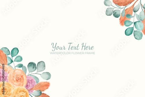 Manual painted of aesthetic rustic floral watercolor as background frame.
