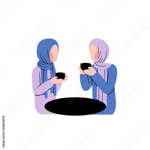 Muslim Women Talking In Cafe