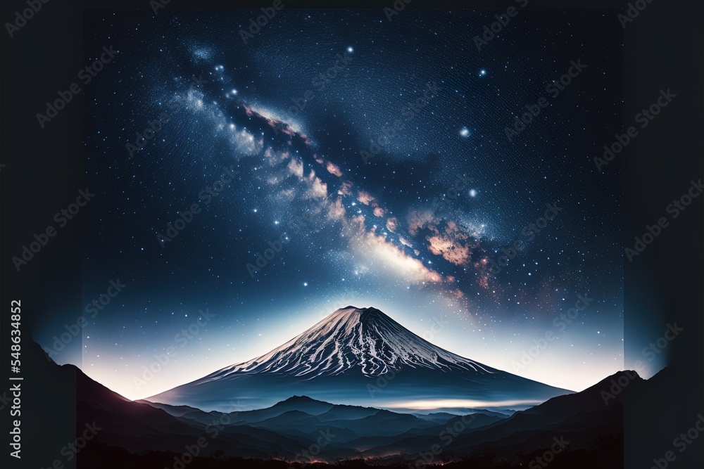 Fuji Mountain With Milky Way At Night.