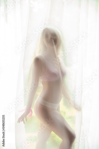 sexy woman behind a transparent curtain © zhagunov_a