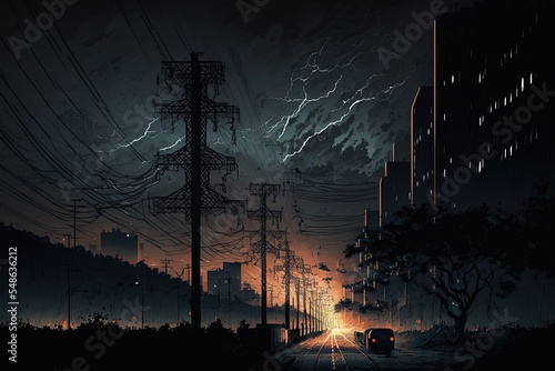 Dark Cityscape With Switched On Lights Illustration